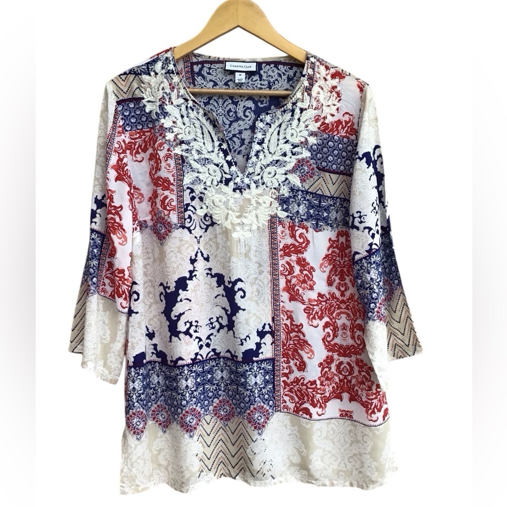 Charter Club Embroidered Patchwork Print Created For Macys Tunic Size M